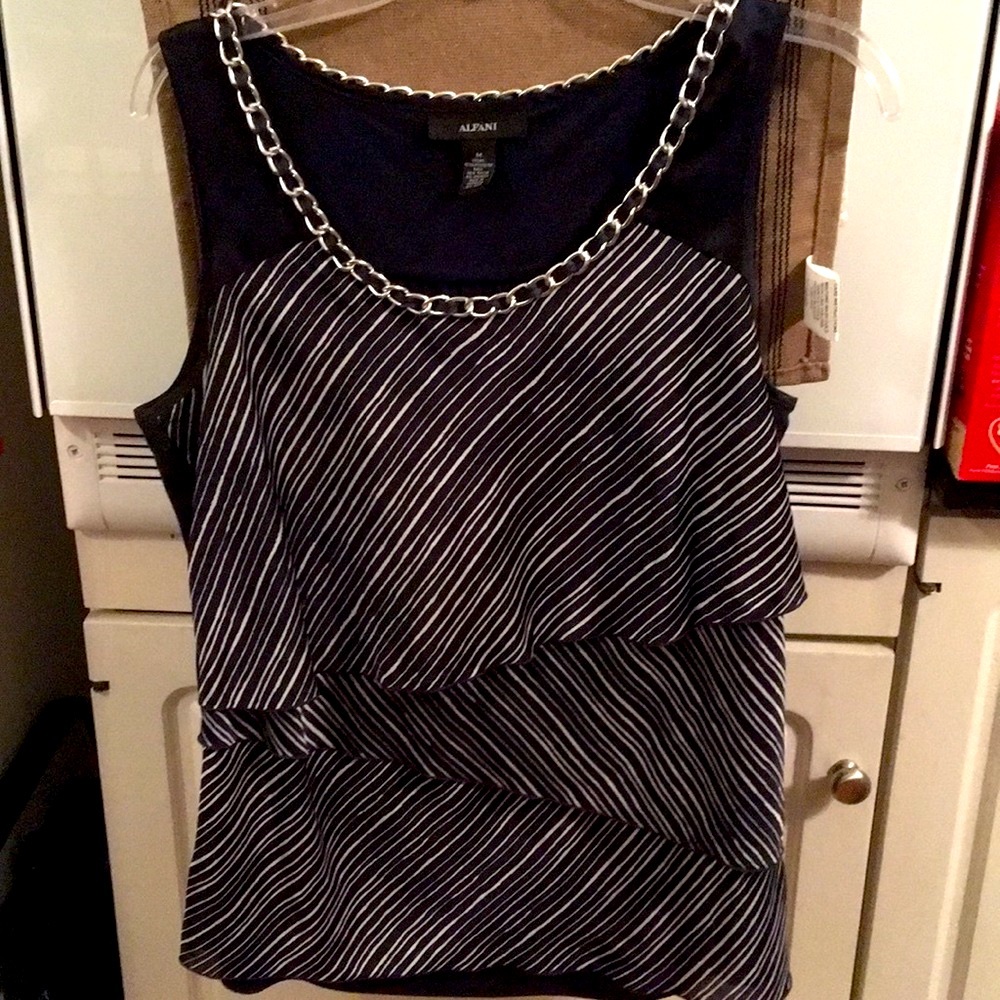 Alfani Navy link trimmed blouse size Medium